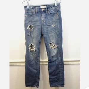 Madewell Boyjean Dark Wash Denim Distressed Ripped Knee Straight Leg Relaxed 30